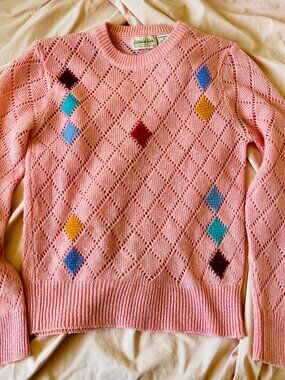 Peachy Pink Colorful Diamonds Vintage Sweater Size Small